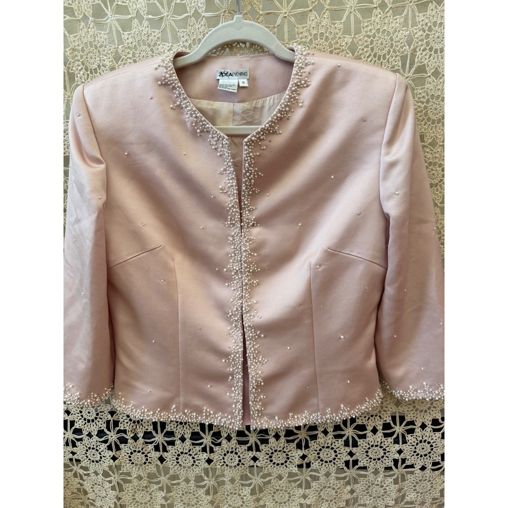 Zola  Coquette‎ Pink Satin Faux Pearl Embellished Jacket  Size 10